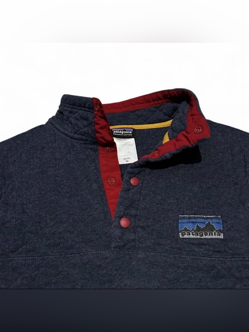 Patagonia Navy diamond quilted  40th anniversary Pullover with Red Trim